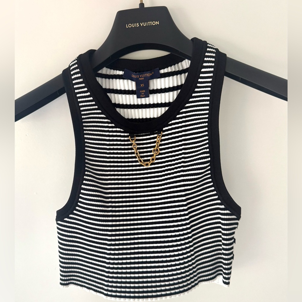 LOUIS VUITTON Scoop Neck Crop Top- Black & White Stripes
